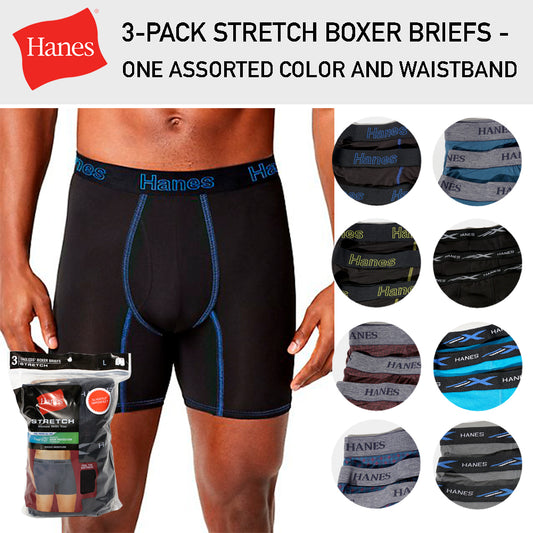 Hanes 3-Pack Men's Boxer Briefs Tagless Stretch Waistband One Assorted Color