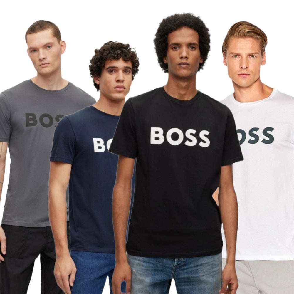 Hugo Boss Men's T-Shirt Boss Logo Print Short Sleeve Casual Crewneck Shirt
