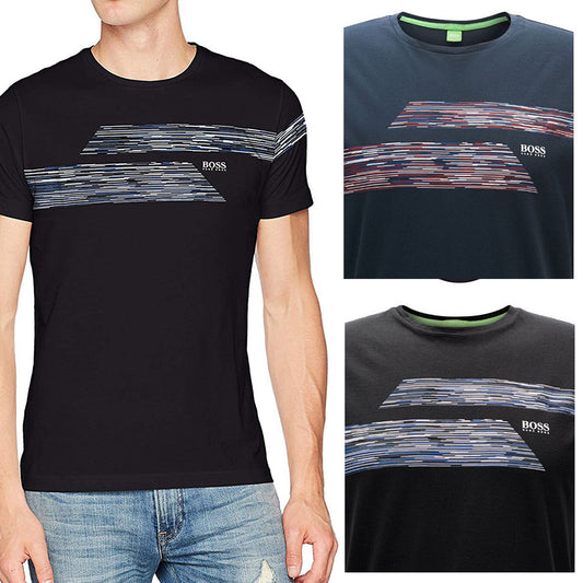 Hugo Boss Green Men's Abstract Graphic Cotton Short Sleeve T-Shirt