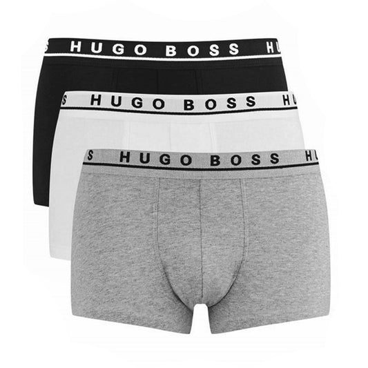 Hugo Boss Men's 3-Pack Dynamic Cotton Stretch Boxer Trunks Black White Grey
