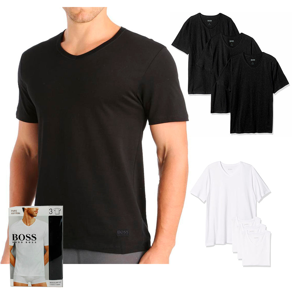 Hugo Boss Men's 3 Pack Regular Fit Pure Cotton V-Neck T-Shirts