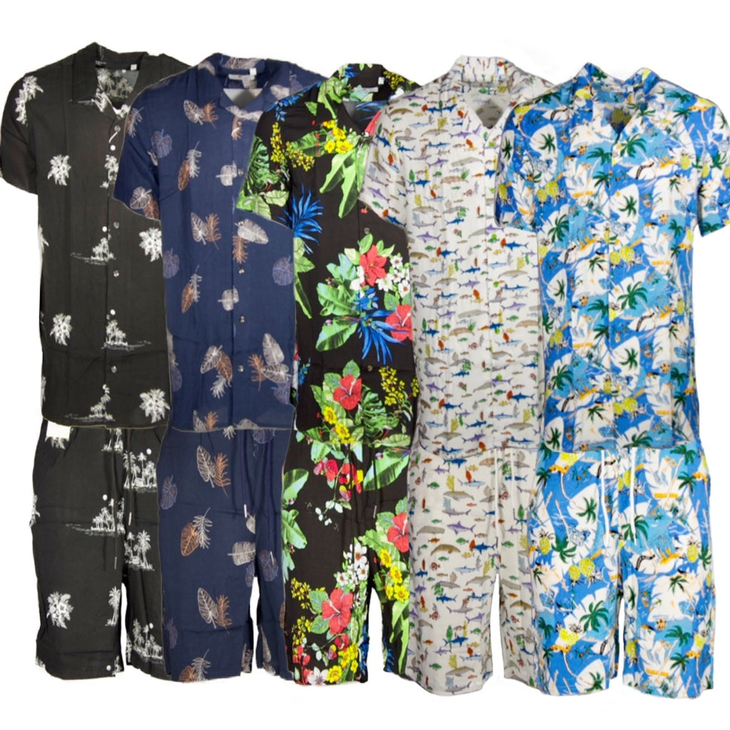 DBFL Men's 2 Piece Shorts and Shirt Tropical Casual Matching Beach Clothing Set