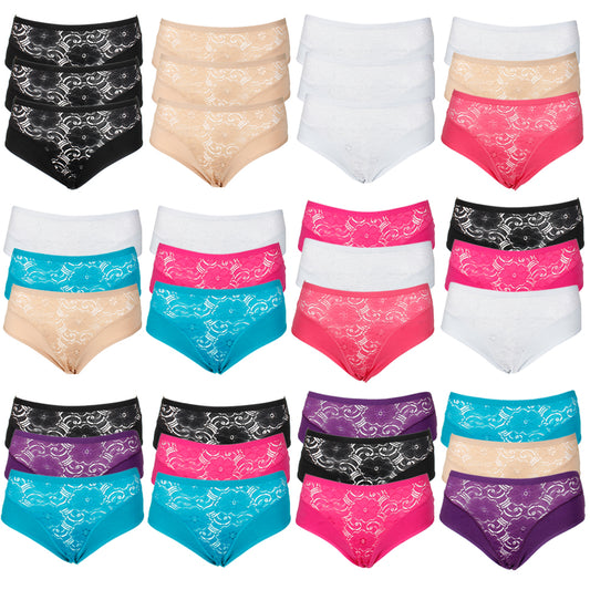 DBFL Jda Fashion Ladies 3 Pack Lace Inset Cotton Briefs