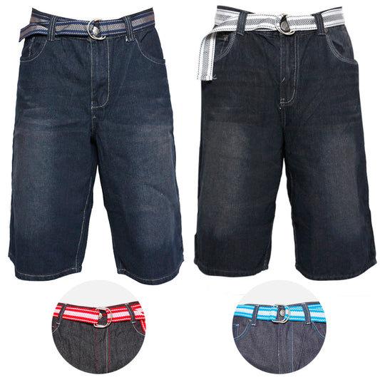 Men's Denim Casual Shorts With Pockets Pattern Belt Casual Lose Fit