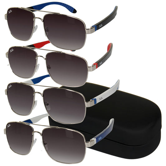 Jolie Rose Men's Metal Square Aviator Sunglasses and Sunglass Hard Case