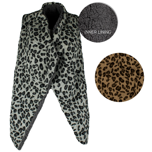 Justin & Taylor Women's Sherpa Lined Leopard Print Open Front Vest