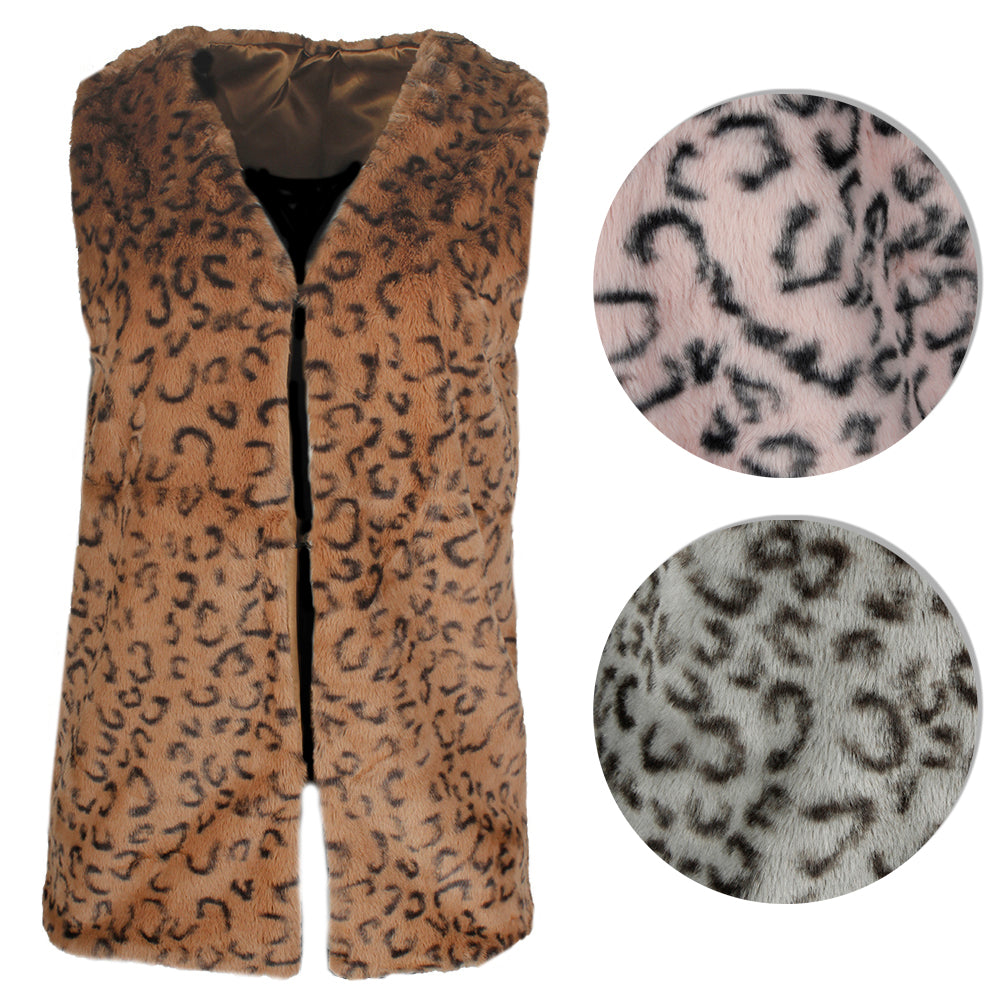 Justin & Taylor Women's Leopard Print Faux Fur Open Front Vest One Size