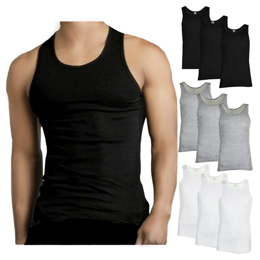 Knocker Men's 3 Pack Cotton Sleeveless Ribbed A-Shirts