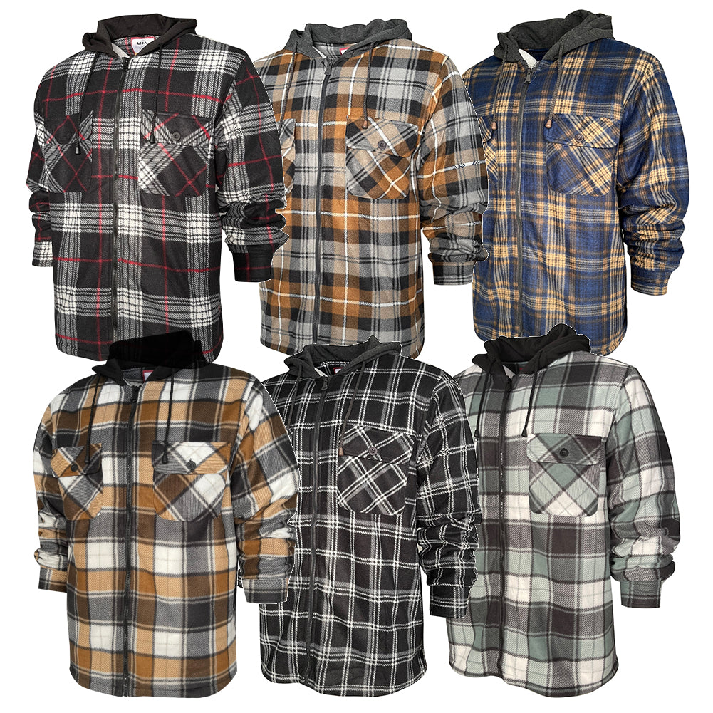 Men's Plaid Flannel Hoodie Heavy Full Zip Up Long Sleeve Warm Hooded Jacket