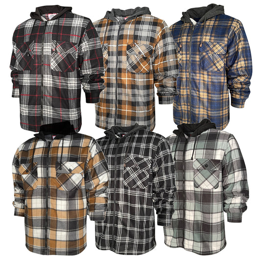 Men's Plaid Flannel Hoodie Heavy Full Zip Up Long Sleeve Warm Hooded Jacket