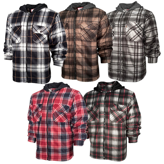 Men's Hoodie Heavy Plaid Fleece Full Zip Up Long Sleeve Warm Hooded Jacket