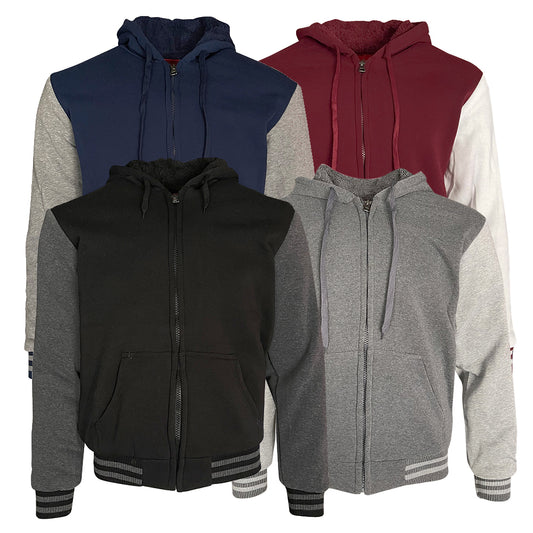 Men's Hoodie Sherpa Lined Plush Full Zip Long Sleeve Varsity Hooded Sweatshirt