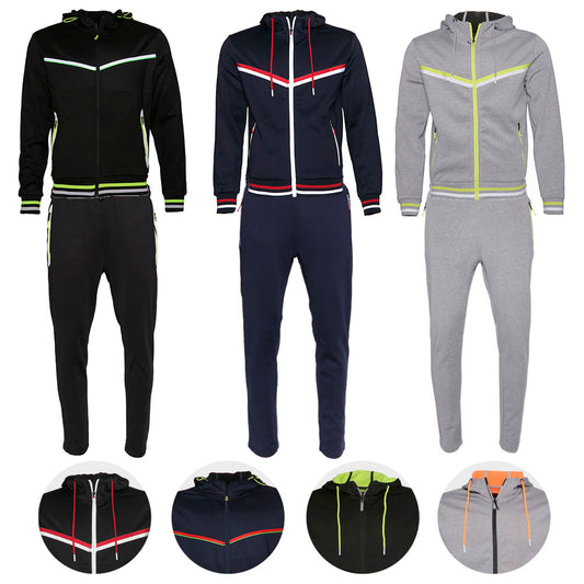 Mens Athletic Tracksuit Set Gym 2-Piece Zip Up Jacket Jogger Pants