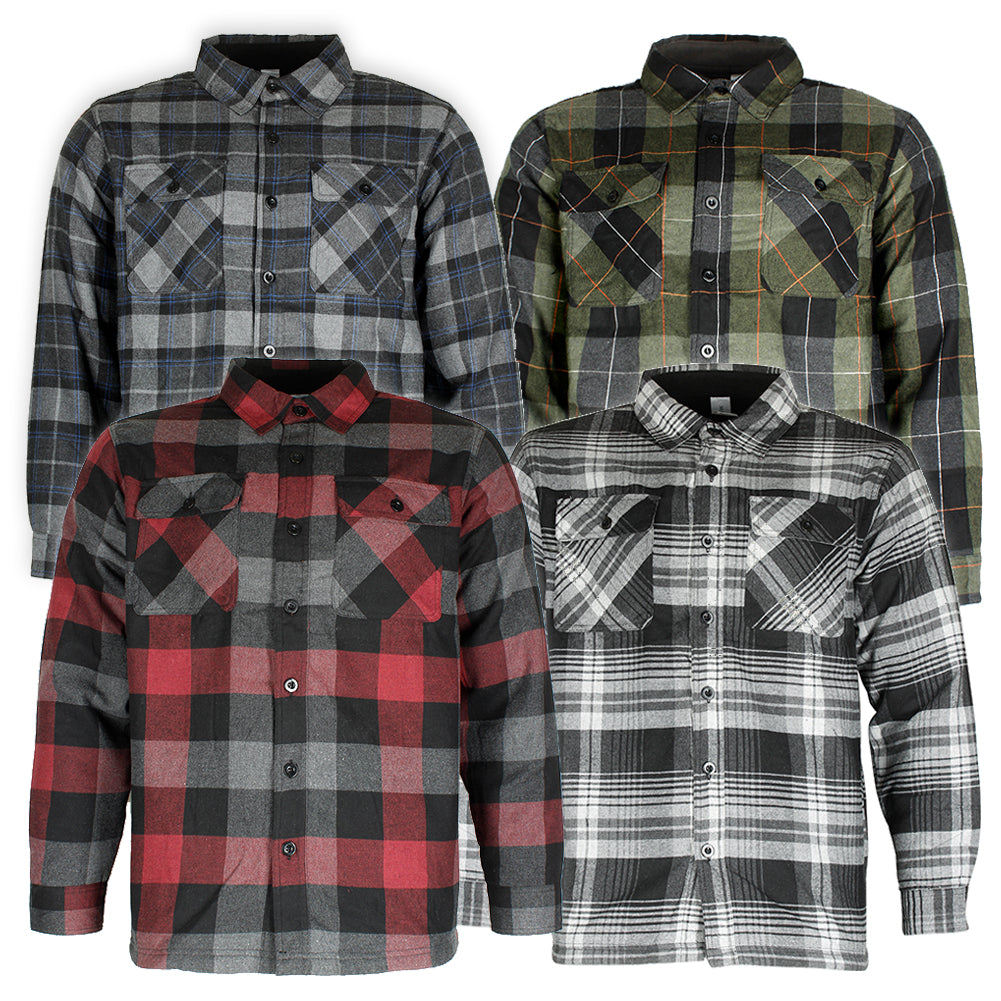 Maxxsel Men's Fleece Lined Button Front Side Pockets Flannel Plaid Shirt Jacket