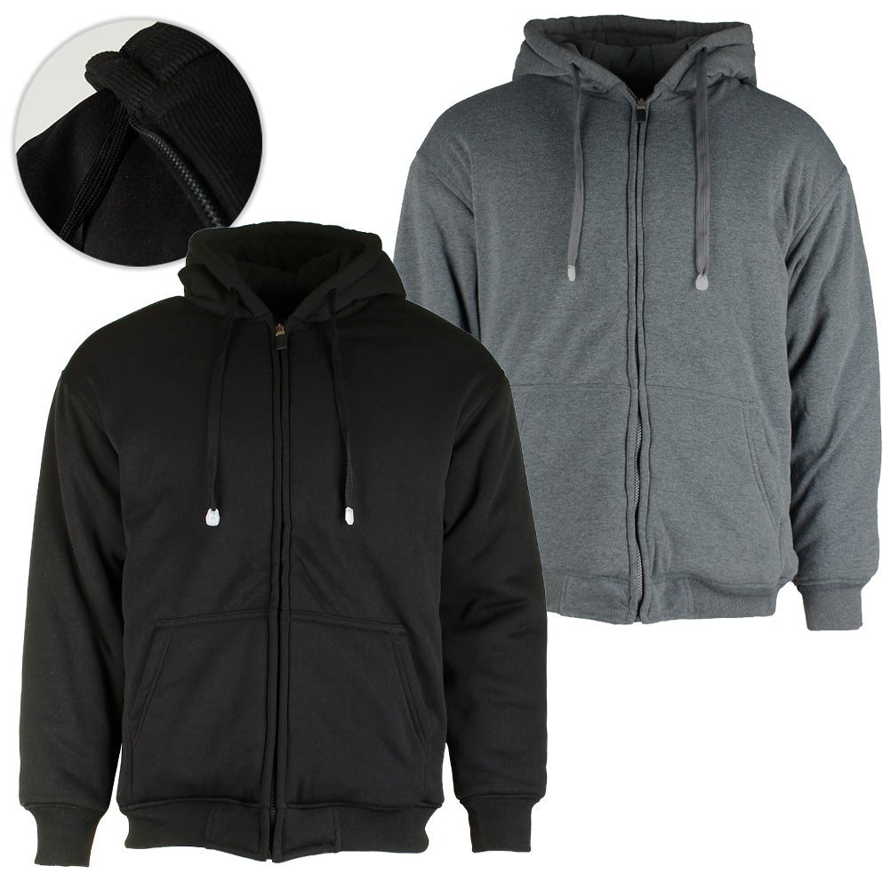 Maxxsel Men's Matching Color Thermal Lined Full Zip Heavy Duty Hoodie