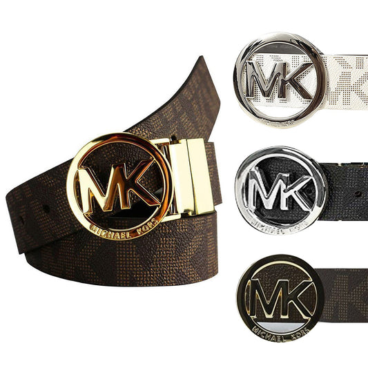 Michael Kors Ladies 551342 Round Buckle Reversible MK Logo Signature Belt