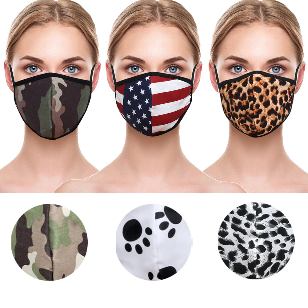 Face Mask Flag Camouflage Leopard Cotton Double Layer Washable Face Cover Unisex