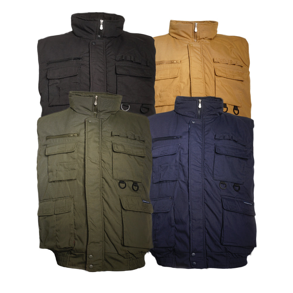 Men's Vest Sleeveless Zip Up Padded Front Pocket Mock Neck Puffy Utility Vest