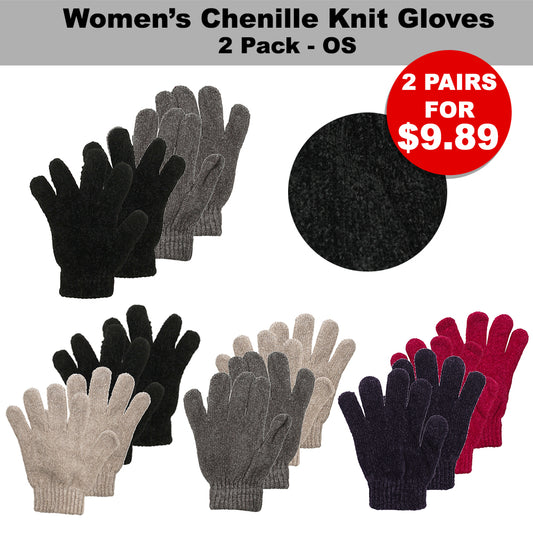 Silver Age Women's Chenille Knit 2 Pack Gloves No Size
