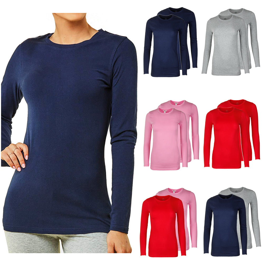 Sofra Ladies 2 Pack Long Sleeve Crew Neck T-Shirts