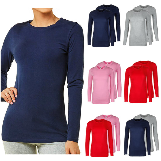 Sofra Ladies 2 Pack Long Sleeve Crew Neck T-Shirts