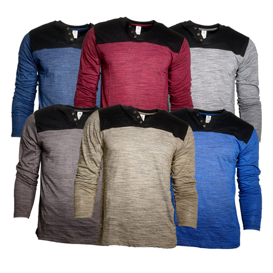 Men's Long Sleeve Shirt Two Tone 1/4 Button Up Classic Casual Stylish Shirt