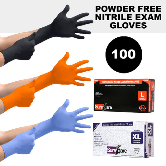 Nitrile Rubber Gloves 100 Count Powder Free Strong Hand Protection Sure Care
