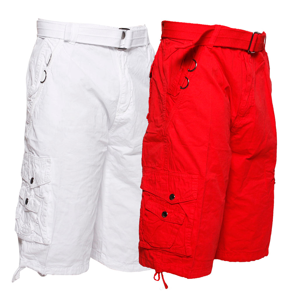 Men's Cargo Cotton Shorts With Belt Multiple Pockets Street Casual Lose Fit