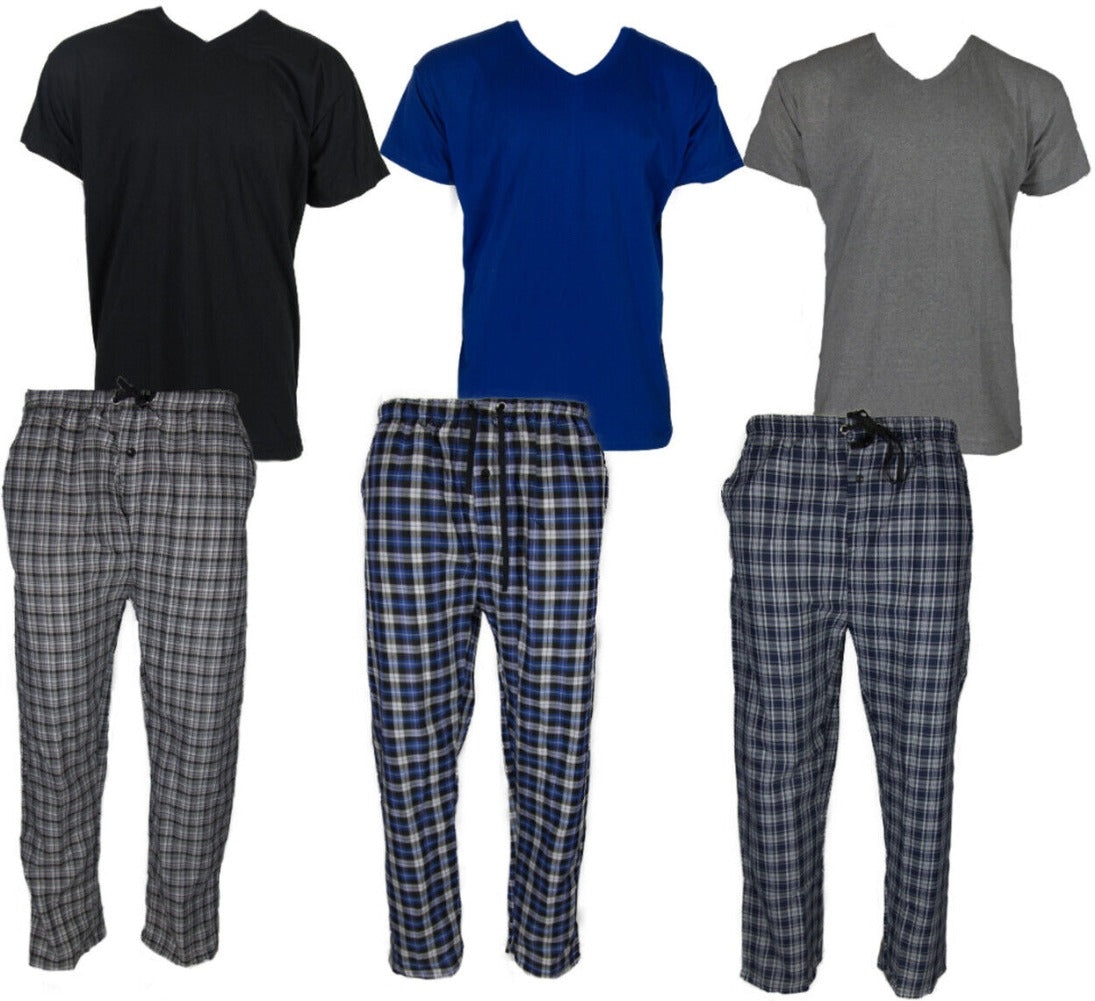 Men's Pajama Set Plaid Super Soft 2pcs Short Sleeve Top & Bottom Cozy Lounge Set