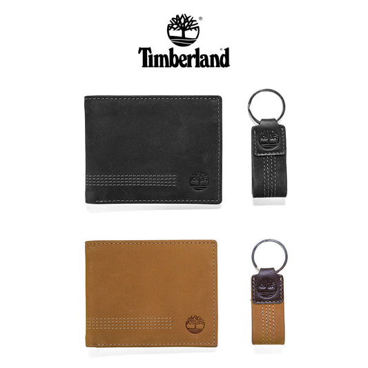 Timberland Men's NP0367 Leather Billfold Wallet and Key Fob GIft Box Set