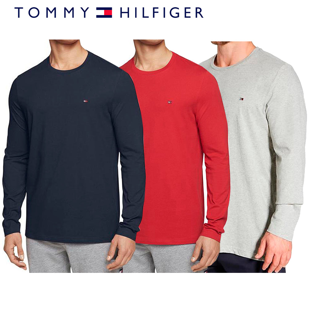 Tommy Hilfiger Mens Thick Long Sleeve Relaxed Fit Flag Crew Neck T-Shirt 09T3118