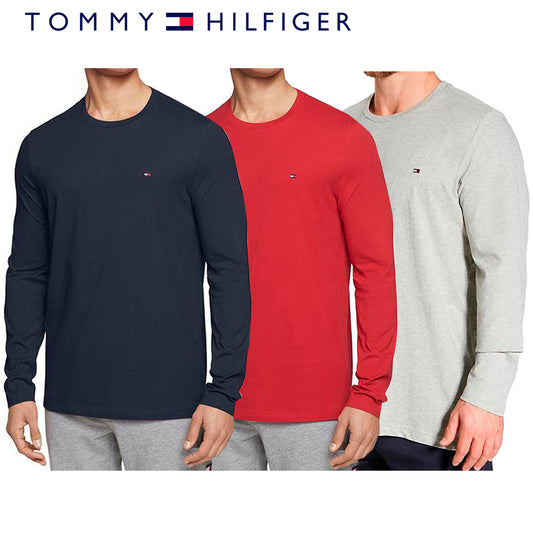 Tommy Hilfiger Mens Thick Long Sleeve Relaxed Fit Flag Crew Neck T-Shirt 09T3118
