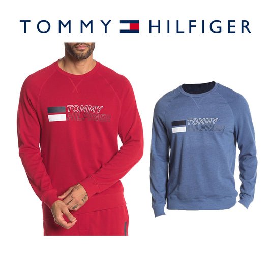 Tommy Hilfiger Men's Logo Print Raglan Fleece Lined Lounge Sleep Sweatshirt