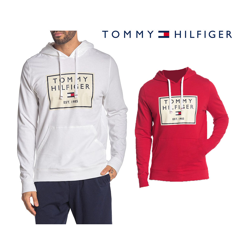 Tommy Hilfiger Men's Brushed Back Fleece Front Logo Print Lounge Sleep Hoodie