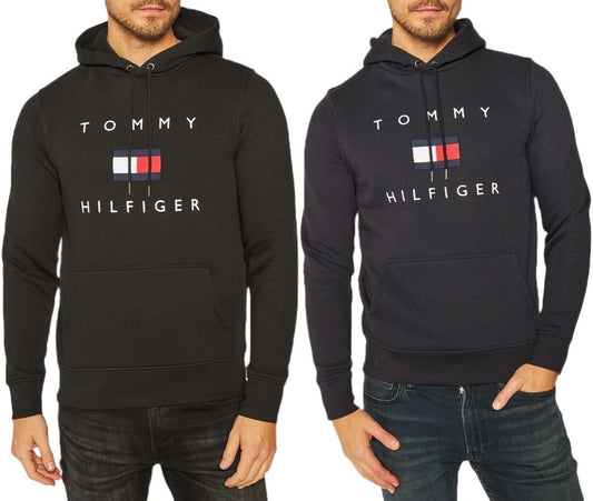 Tommy Hilfiger Men's Hoodie Long Sleeve Flag Log Pullover Hooded Sweatshirt