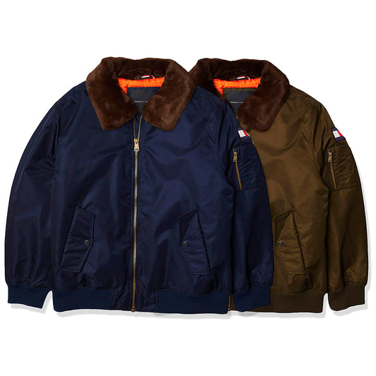 Tommy Hilfiger Mens Bomber Officer Jacket Zip Up Faux Fur Collar 159AN971