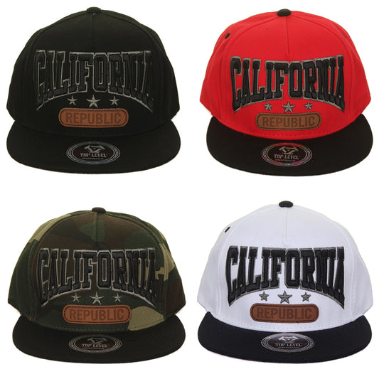Top Level Men's California Republic Embroidered Black Adjustable Cap Hat