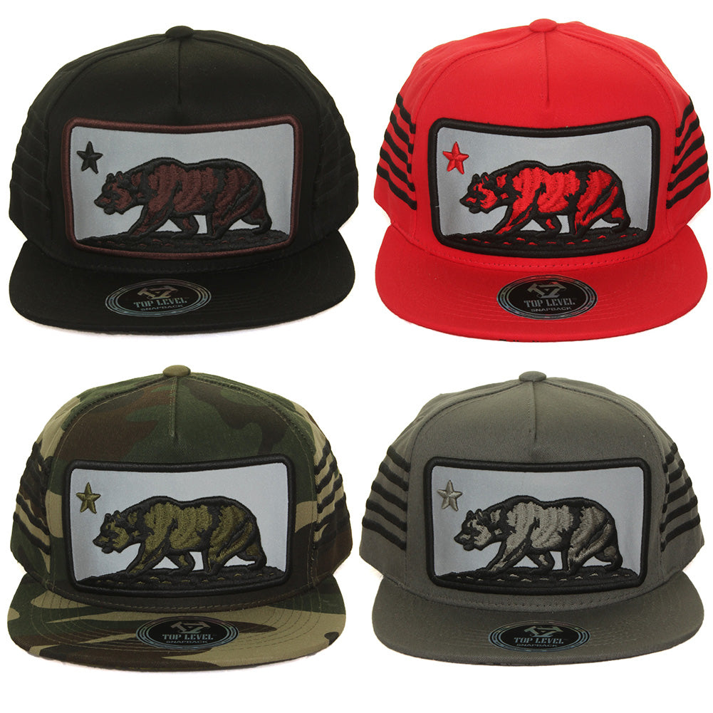 Top Level California Bear Embroidered Side Strap Hat Cap
