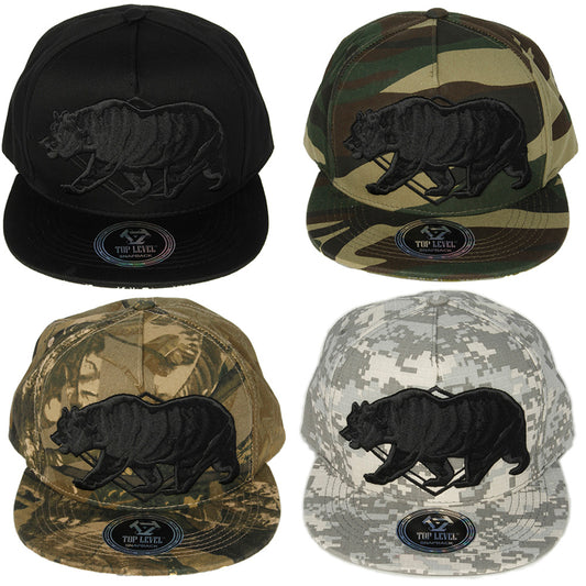 Top Level Men's Embroidered Black California Bear Hat Cap