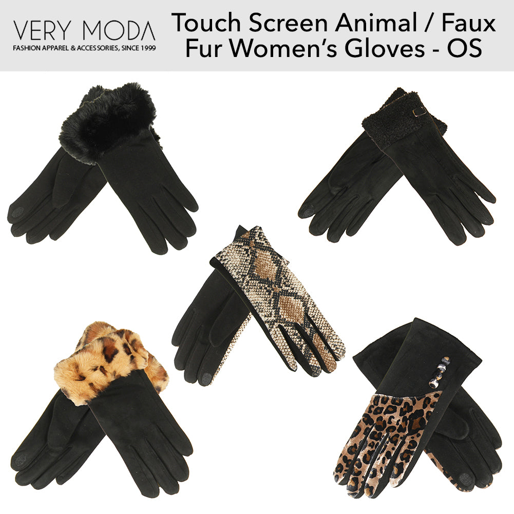 Very Moda Women's Touch Screen Printed and Trimmed Fashion Winter Gloves No Size