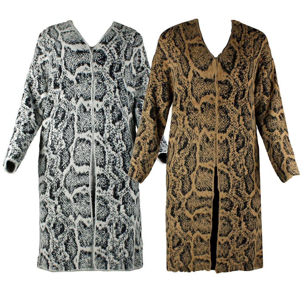 Very Moda Women's Long Sleeve Eyelash Knit Snake Print Cardigan With Pockets