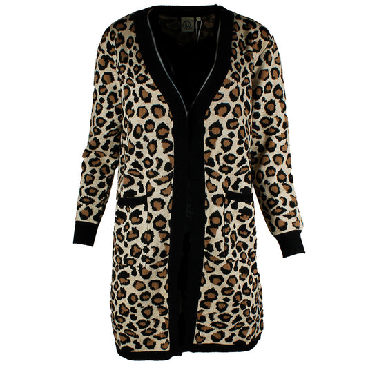 Very Moda Women's Long Sleeve Leopard Print Pocket Cardigan