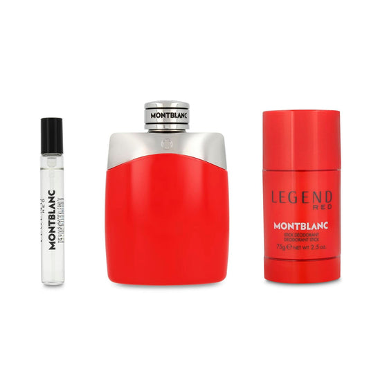 Mont Blanc Legend Red 3- Piece Set for Men, (3.4 Oz Eau De Parfum Intense Spray + 2.5 Oz Deodorant Stick + 0.25 Oz Eau De Parfum Spray)