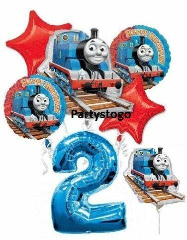 THOMAS THE TANK 2ND BIRTHDAY BALLOONS WITH 14" MINI SHAPE BIRTHDAY PARTY BALLOONS BOUQUET DECORATIONS TRAIN
