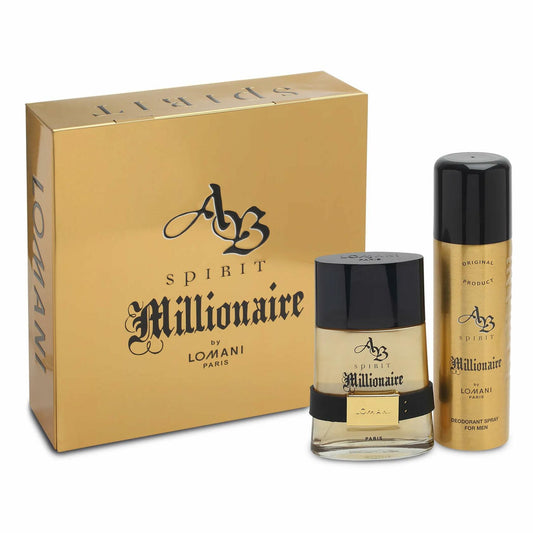 AB Spirit Millionaire by Lomani for Men - 2 Pc Gift Set 3.4oz EDP Spray, 3.4oz Body Lotion