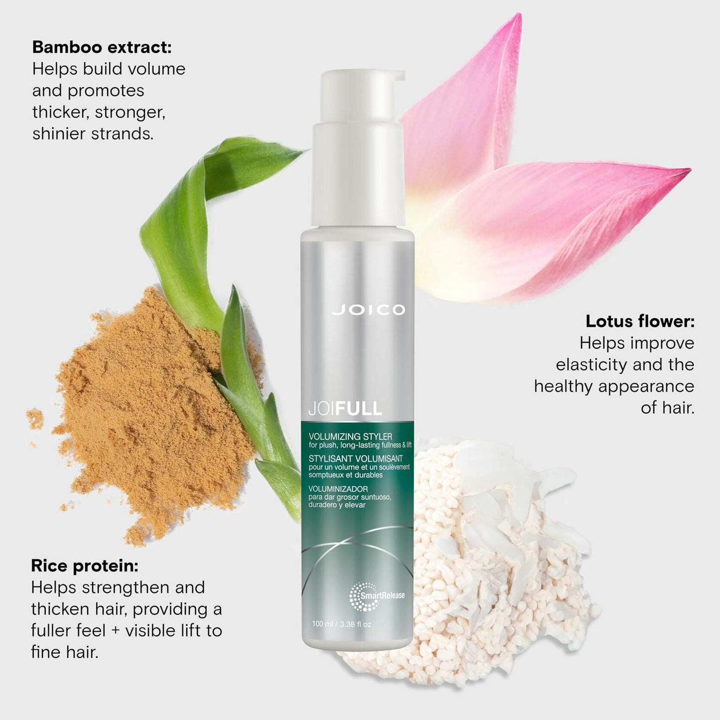 Joico JoiFULL Volumizing Styler | For Fine, Thin Hair | Add Instant Body | Long-Lasting Volume & Texture | Protect Against Pollution | With Rice Protein & Bamboo Extract | 3.38 Fl Oz