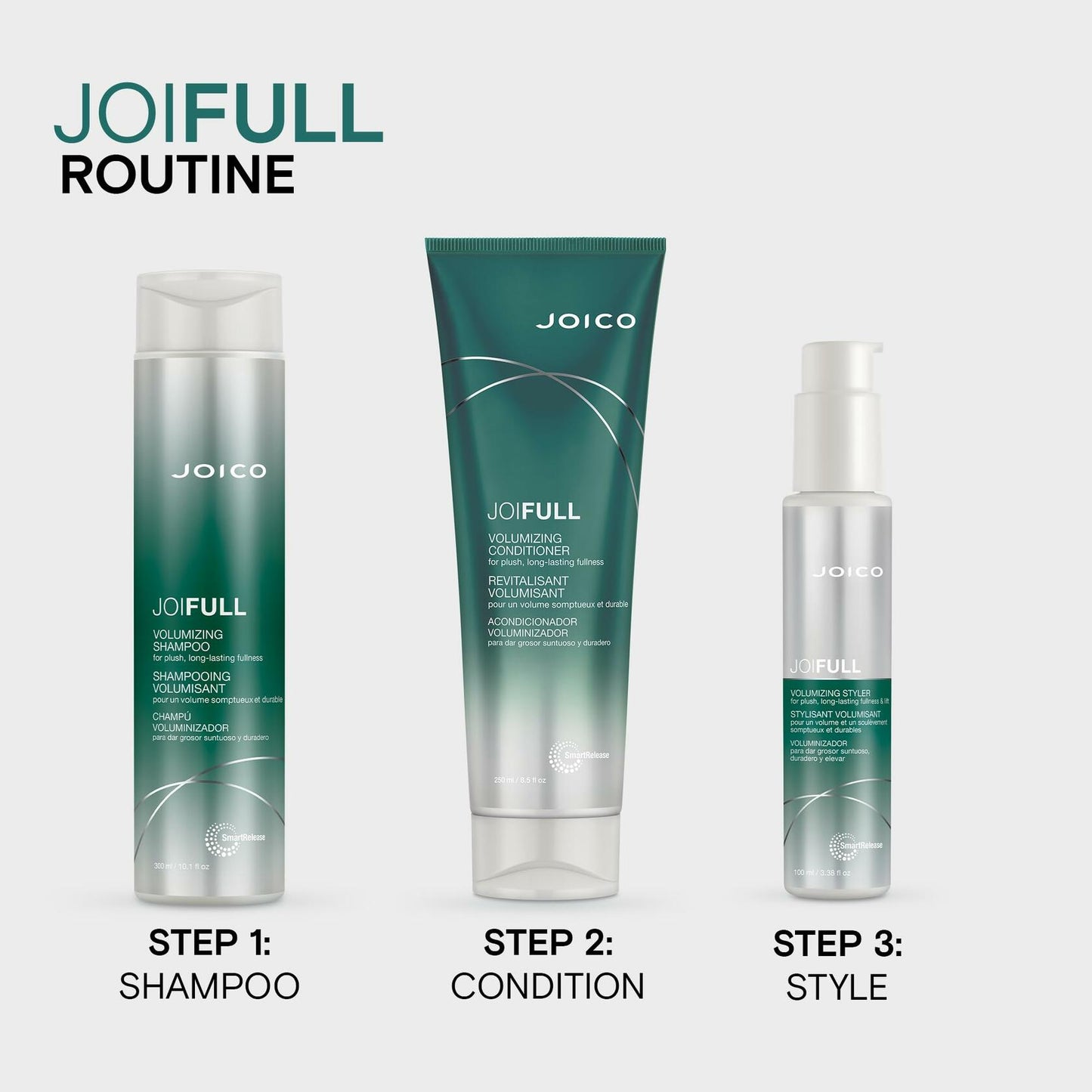 Joico JoiFULL Volumizing Styler | For Fine, Thin Hair | Add Instant Body | Long-Lasting Volume & Texture | Protect Against Pollution | With Rice Protein & Bamboo Extract | 3.38 Fl Oz