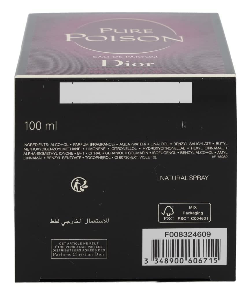 Christian Dior Pure Poison Eau de Parfum Spray, 3.4 Ounce, floral fragrance, Multicolor
