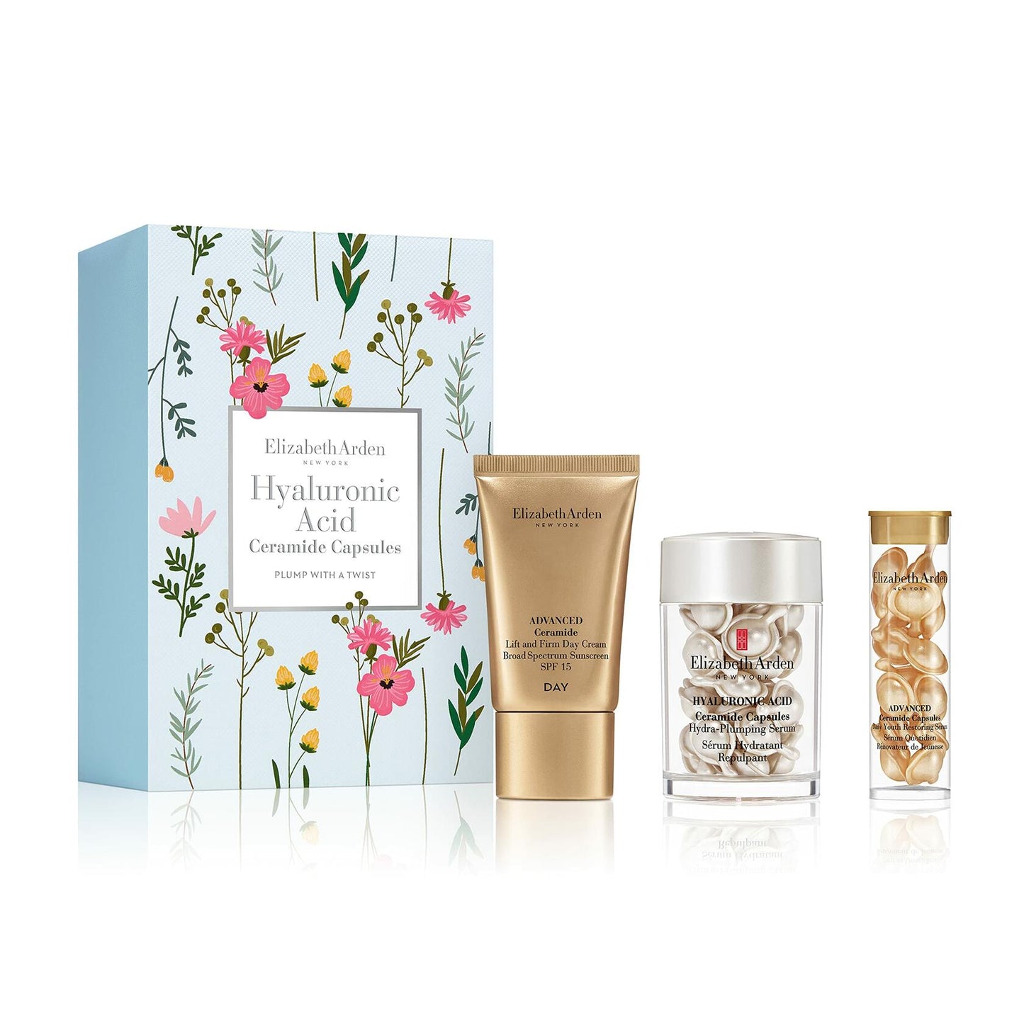 Elizabeth Arden 3 Piece Ceramide Skin Care Set, Lift and Firm Day Cream, Hylaruonic Acid Ceramide Capsules, Adavanced Ceramide Capsules