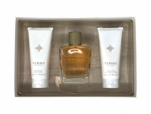 Usher Femme Gift Set for Women - Eau De Parfum Spray (3.4 Oz) + Body Lotion + Shower Gel